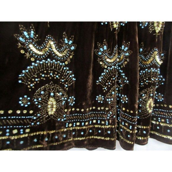 Carole Little Brown Velvet Long Gypsy Skirt Hand-Beaded Sequins Hippie Sz 8 NEW - Picture 3 of 9